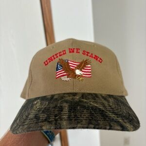 Vintage camo American hat “United We Stand” embroidered design